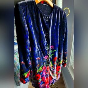 T Tahari Floral Velvet Coat Size Medium